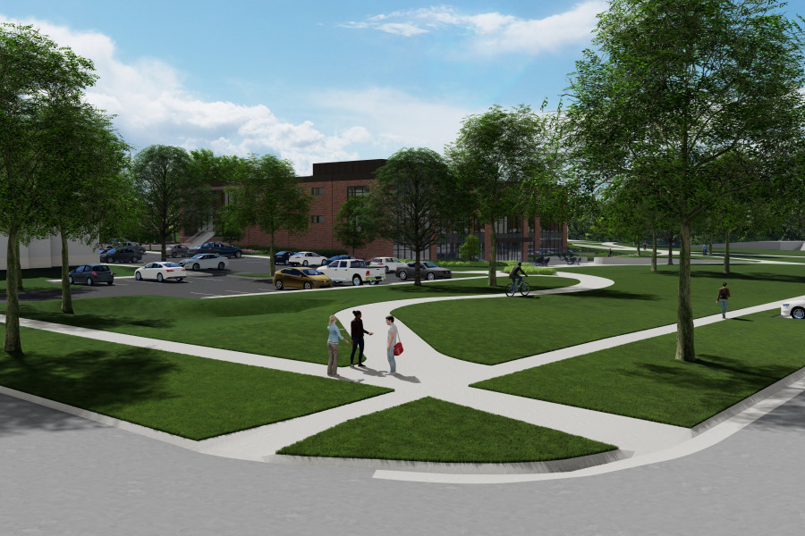 图书馆周围的绿地将被扩大，更多的停车场将被增加。