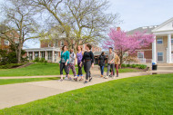 Gina T’ai works with her dance class on some outdoor performances in the Chapin Quad.