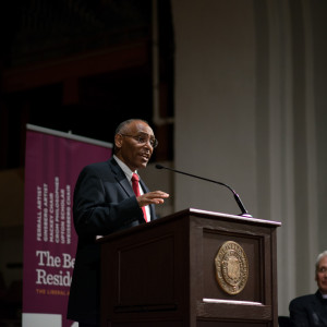 Weissberg Chair Eskinder Negash, Senior Vice President for Global Engagement for the United States Committee for Refugees and Immigrants (USCRI) presents his keynote speech.
