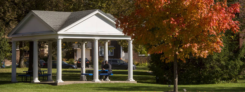 The gazebo is a popular spot to hangout in the Chapin Quad area on the Beloit College residential...