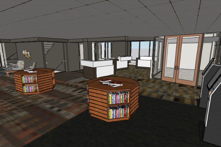 A new lobby and first-floor entrance will greet library visitors.