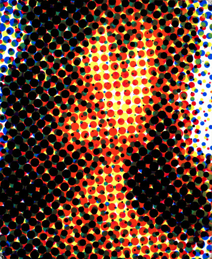 Leland Meiners09的此屏幕印刷肖像使用超大的弯道点来创建失真。