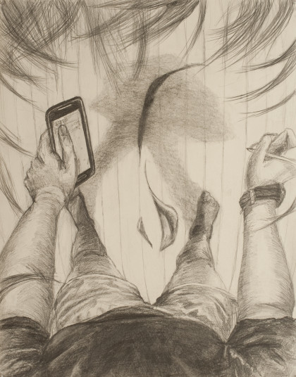 Grace Adams'17的这种自画像是从第一人称的角度绘制的。