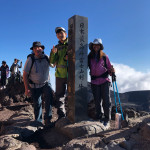 Summit of Fuji-san with , from left to right, Professor Paul Stanley, Shuhei Fujita ’18, and Ngwe Phyo ’20.