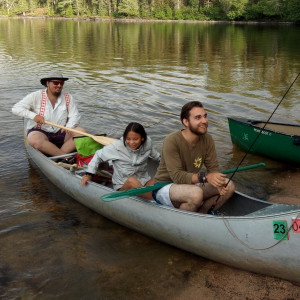 Amy Ward’22, center, had an opportunity to do applied research in Minnesota’s Boundary Waters last summer. A group of creative writing students also sharpened their craft in the wilderness.