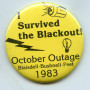 按钮阅读“停在停电！”从1983年10月到Blaisdell，Bushnell和Peet的停电。
